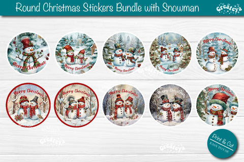 Christmas Stickers Bundle Sticker sheet Round stickers Printable Stickers Sublimation Createya Design 