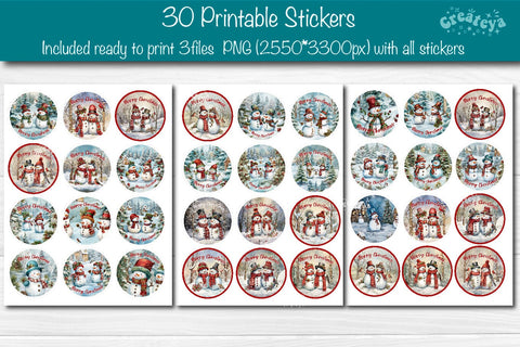 Christmas Stickers Bundle Sticker sheet Round stickers Printable Stickers Sublimation Createya Design 