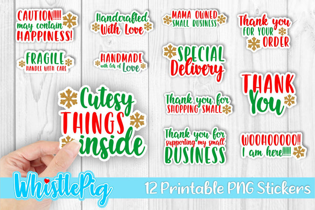 Christmas Stickers Christmas Sticker Bundle Printable Christmas Stickers Small Business Sticker Bundle - Print and Cut Stickers Holiday PNG Sublimation Whistlepig Designs 