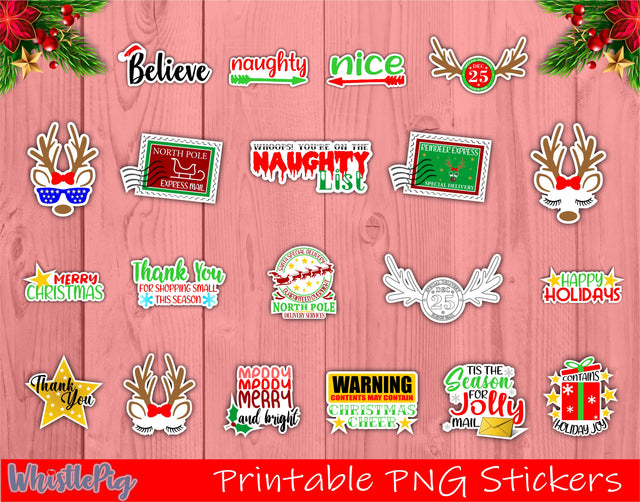 Christmas Stickers Christmas Sticker Bundle Printable Christmas Stickers Small Business Sticker Bundle - Print and Cut Stickers Holiday PNG Sublimation Whistlepig Designs 