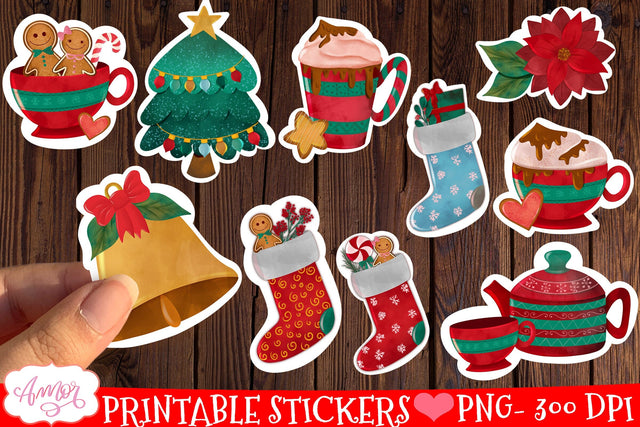 Christmas stickers for print then cut on Cricut, 10 designs SVG Amorclipart 