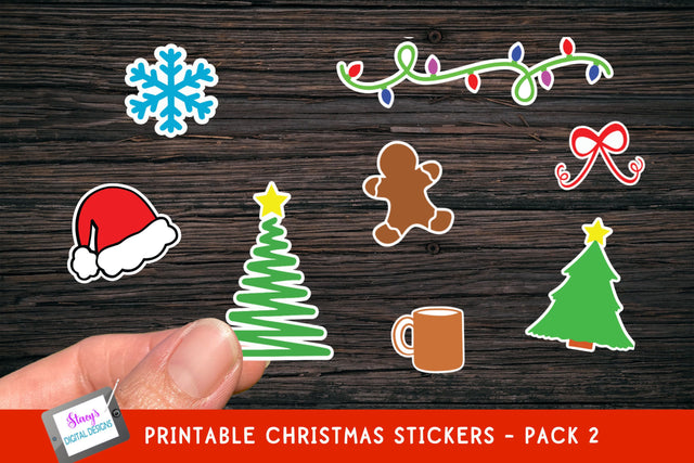 Christmas Stickers - Pack 2 - 8 Print and Cut Stickers SVG Stacy's Digital Designs 
