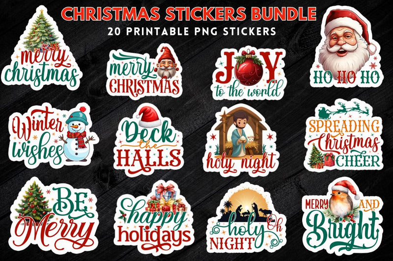 Christmas Stickers PNG Bundle Sublimation Regulrcrative 
