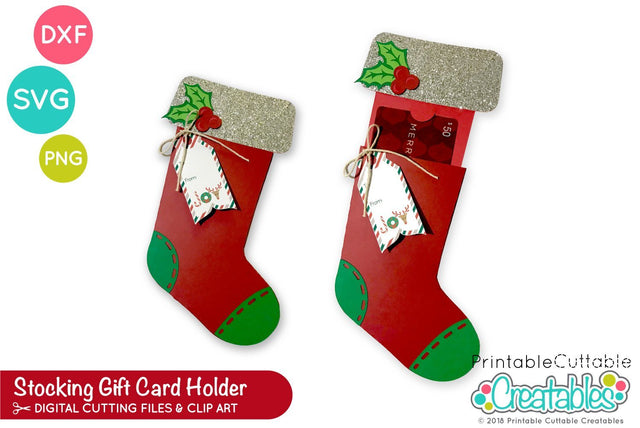 Christmas Stocking Gift Card Holder SVG Printable Cuttable Creatables
