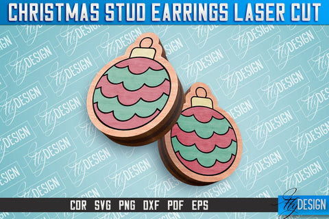 Christmas Stud Earrings Laser Cut SVG | Accessories Laser Cut SVG Design | CNC Files SVG Fly Design 
