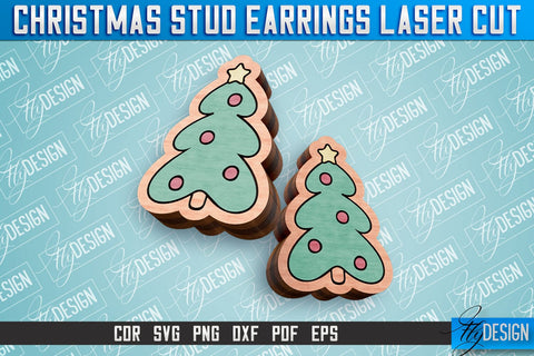 Christmas Stud Earrings Laser Cut SVG | Accessories Laser Cut SVG Design | CNC Files SVG Fly Design 