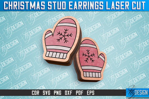 Christmas Stud Earrings Laser Cut SVG | Accessories Laser Cut SVG Design | CNC Files SVG Fly Design 