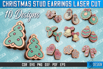 Christmas Stud Earrings Laser Cut SVG | Accessories Laser Cut SVG Design | CNC Files SVG Fly Design 