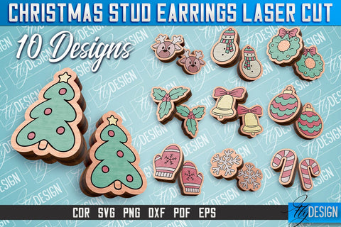 Christmas Stud Earrings Laser Cut SVG | Accessories Laser Cut SVG Design | CNC Files SVG Fly Design 