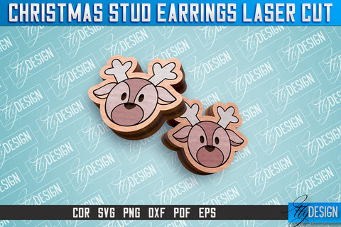 Christmas Stud Earrings Laser Cut SVG | Accessories Laser Cut SVG Design | CNC Files SVG Fly Design 