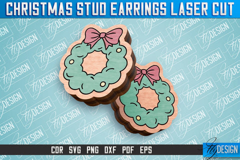 Christmas Stud Earrings Laser Cut SVG | Accessories Laser Cut SVG Design | CNC Files SVG Fly Design 