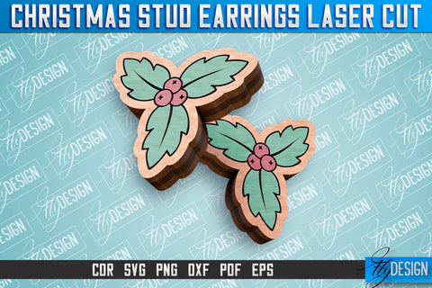 Christmas Stud Earrings Laser Cut SVG | Accessories Laser Cut SVG Design | CNC Files SVG Fly Design 