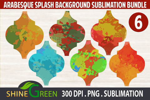 Christmas Sublimation Bundle - 6 Arabesque Splash Background PNG Files Sublimation Shine Green Art 
