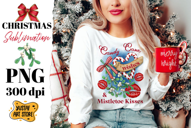 Christmas sublimation. Candy Cane wishes & Mistletoe kisses Sublimation Yustaf Art Store 