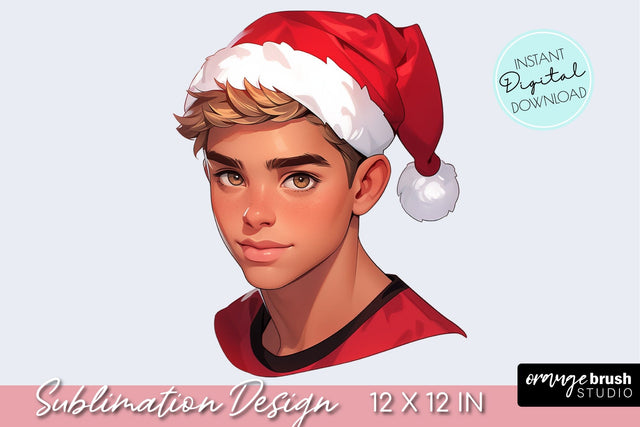 Christmas Sublimation Design Boy in Santa Hat PNG Sublimation OrangeBrushStudio 