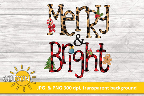 Christmas Sublimation Design Merry & bright Sublimation CutsunSVG 