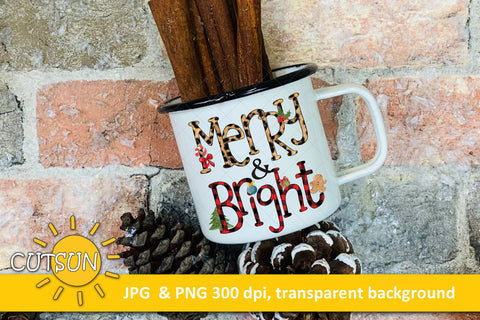 Christmas Sublimation Design Merry & bright Sublimation CutsunSVG 
