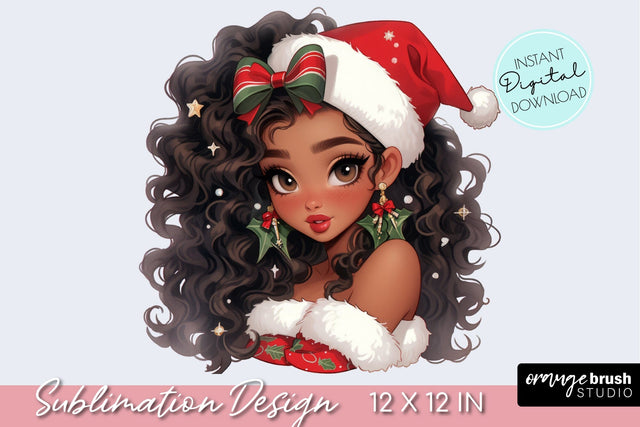 Christmas Sublimation Girl IN Santa Hat, Fashion Girl PNG Sublimation OrangeBrushStudio 