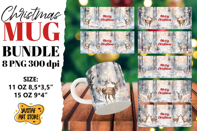 Christmas sublimation mug bundle. Christmas deer in forest Sublimation Yustaf Art Store 