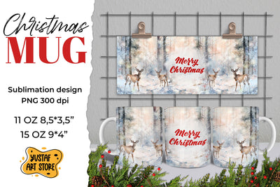 Christmas sublimation mug wrap. Christmas deer in forest PNG Sublimation Yustaf Art Store 