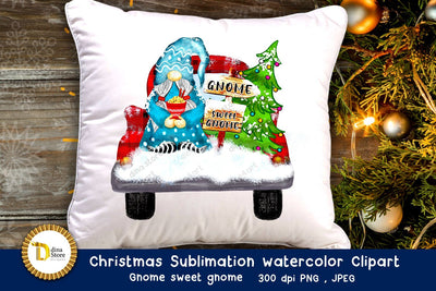 christmas sublimation watercolor clipart- Gnome Sweet Gnome Sublimation Dina.store4art 