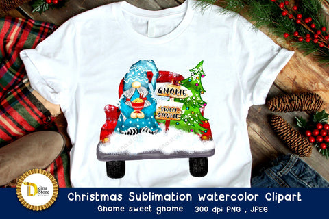 christmas sublimation watercolor clipart- Gnome Sweet Gnome Sublimation Dina.store4art 