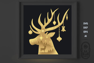 Christmas SVG 3D Scene, Reindeer Layered Design - Shadow Box 3D Paper Big Design &Co 