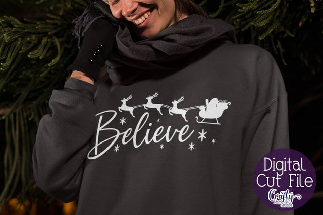 Christmas Svg, Believe Santa And Reindeer Shirt Design SVG Crafty Mama Studios 