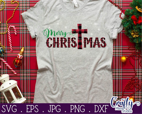 Christmas SVG - Buffalo Plaid Merry Christmas - Christian SVG Crafty Mama Studios 