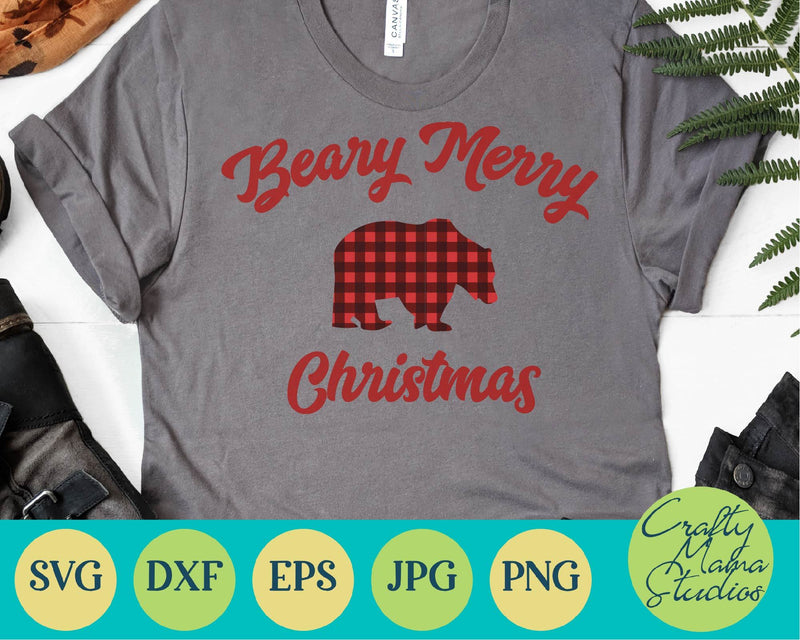 Christmas Svg Buffalo Plaid Svg Merry Christmas Svg Beary Merry