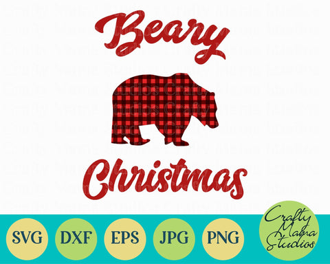 Christmas Svg - Buffalo Plaid Svg - Merry Christmas Svg -Beary Merry Christmas SVG Crafty Mama Studios 