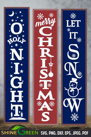 Christmas SVG Bundle 3 Vertical Porch Signs DXF EPS PNG SVG Shine Green Art 