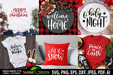 Christmas SVG Bundle - 9 Round Wood Signs for Home, Farmhouse SVG Shine Green Art 