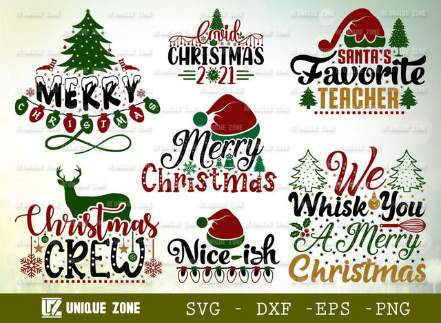Christmas SVG Bundle | Merry Christmas | Nice-ish | Santa’s Favorite Teacher | Christmas Crew | SVG Unique Zone 