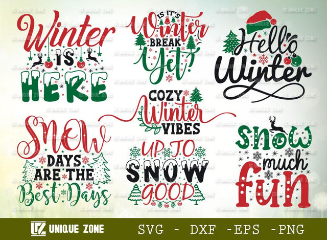 Christmas SVG Bundle | Merry Christmas | Winter Is Here | Hello Winter | Snow Much Fun | Winter SVG Unique Zone 