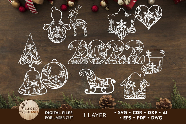 CHRISTMAS SVG BUNDLE Paper Craft, Laser Cut Files, Mandala, Sign SVG, Mini Design Bundles SVG LaserCutano 