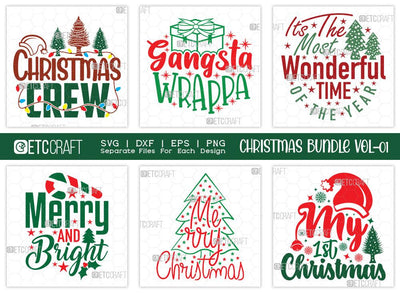 Christmas SVG Bundle Vol-01 | Merry Christmas Svg | Merry And Bright Svg | Christmas Crew SVG | Family Christmas Svg | T-shirt Design SVG ETC Craft 