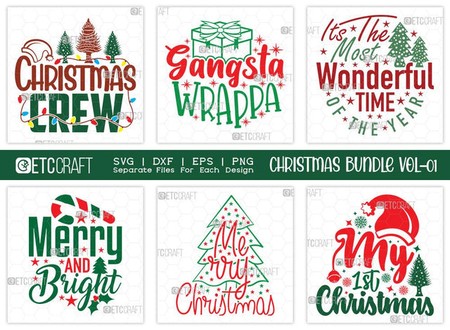 Christmas SVG Bundle Vol-01 | Merry Christmas Svg | Merry And Bright Svg | Christmas Crew SVG | Family Christmas Svg | T-shirt Design SVG ETC Craft 