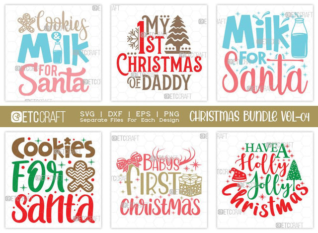 Christmas SVG Bundle Vol-04 | Cookies and Milk For Santa | Merry Christmas Svg | Baby's First Christmas Svg | Family Christmas Svg | T-shirt Design SVG ETC Craft 