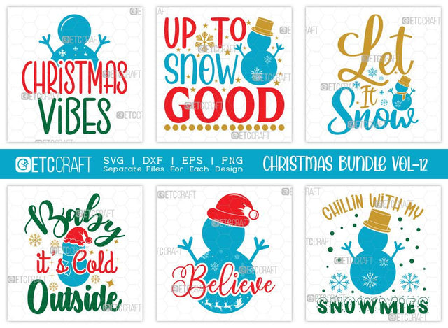Christmas SVG Bundle Vol-12 | Christmas Vibes | Merry Christmas Svg | Believe Svg | Family Christmas Svg | T-shirt Design SVG ETC Craft 
