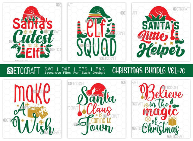 Christmas SVG Bundle Vol-20 | Santa's Cutest Elf | Merry Christmas Svg | Elf Squad Svg | Family Christmas Svg | T-shirt Design SVG ETC Craft 