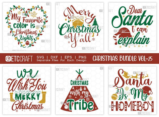 Christmas SVG Bundle Vol-25 | My Favorite Color Is Christmas Lights | Merry Christmas Svg | Merry Christmas Y'all Svg | Family Christmas Svg | T-shirt Design SVG ETC Craft 