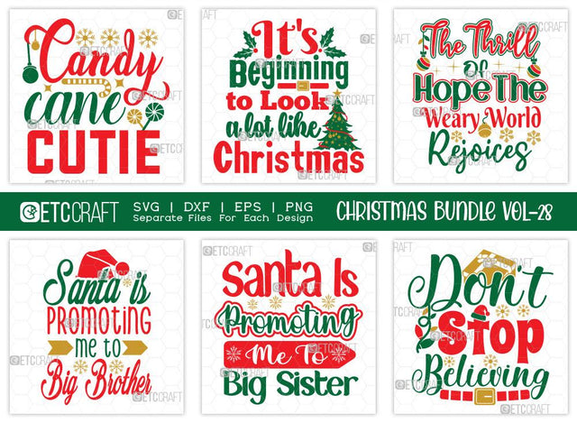 Christmas SVG Bundle Vol-28 | Candy Cane Cutie | Merry Christmas Svg | The Thrill Of Hope The Weary World Rejoices Svg | Family Christmas Svg | T-shirt Design SVG ETC Craft 