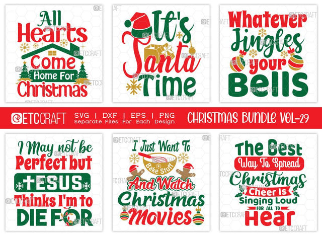 Christmas SVG Bundle Vol-29 | All Hearts Come Home For Christmas | Merry Christmas Svg | It's Santa Time Svg | Family Christmas Svg | T-shirt Design SVG ETC Craft 