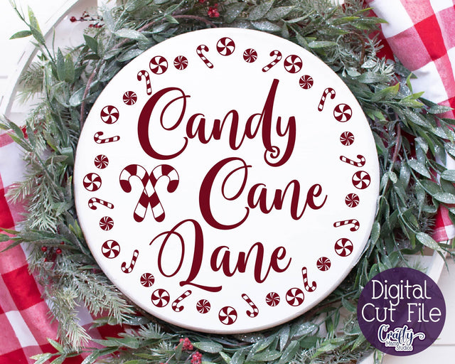 Christmas Svg, Candy Cane Lane, Round Sign Cut File SVG Crafty Mama Studios 