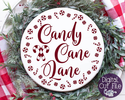 Christmas Svg, Candy Cane Lane, Round Sign Cut File SVG Crafty Mama Studios 