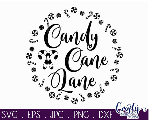 Christmas Svg, Candy Cane Lane, Round Sign Cut File SVG Crafty Mama Studios 