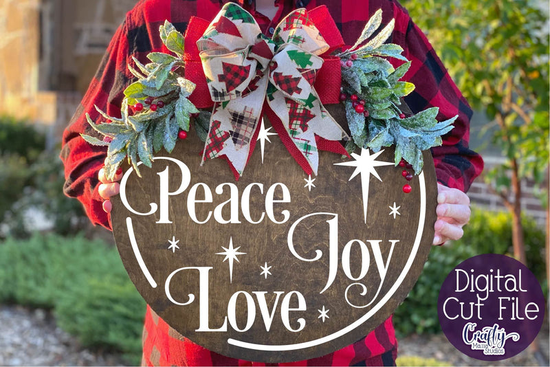 Christmas Svg, Christmas Round Sign, Peace Joy Love Svg SVG Crafty Mama Studios 