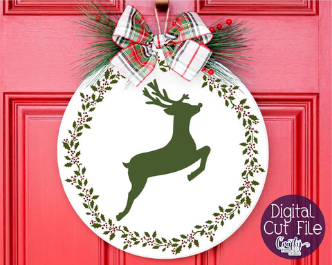 Christmas Svg, Christmas Round Sign, Reindeer Silhouette SVG Crafty Mama Studios 