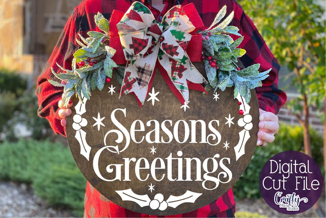 Christmas Svg, Christmas Round Sign, Seasons Greetings Svg SVG Crafty Mama Studios 